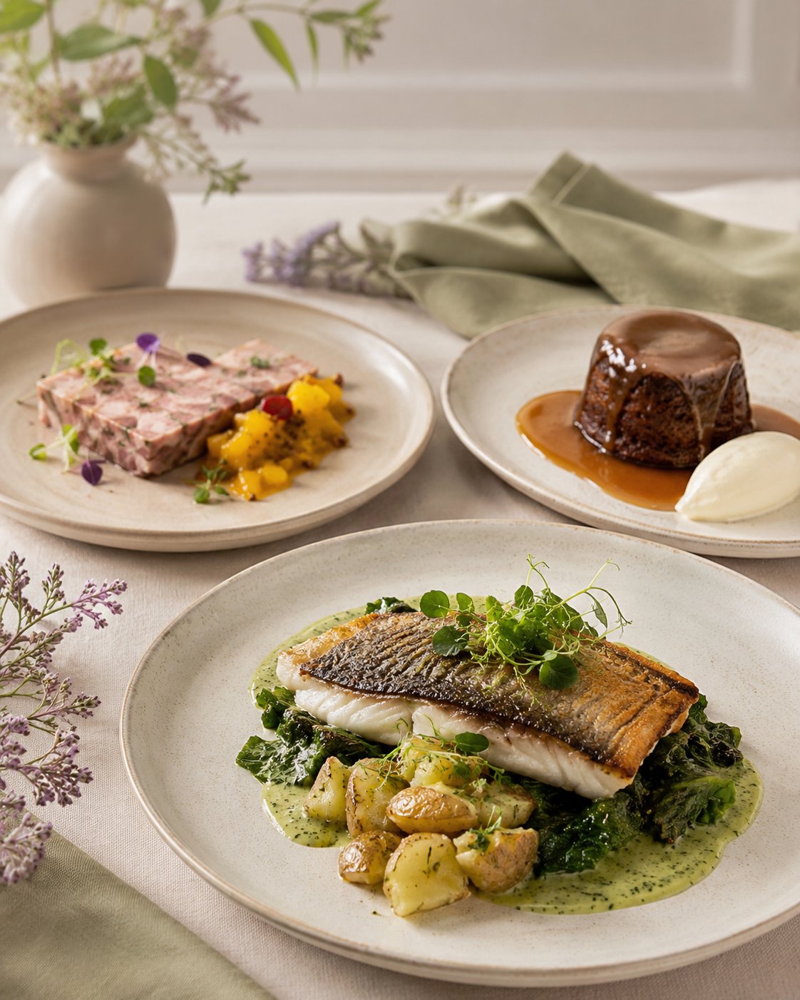 A tasting menu laid out on a dining table